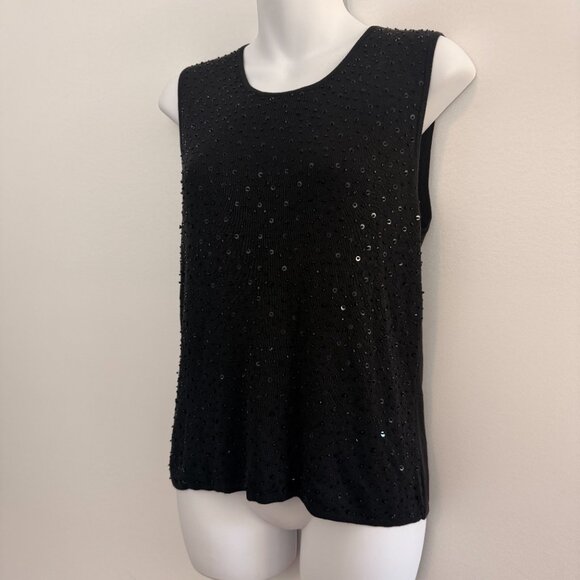 Vintage Valerie Stevens Sequin Knit Tank | Black Silk Blend | Size S - Picture 3 of 8